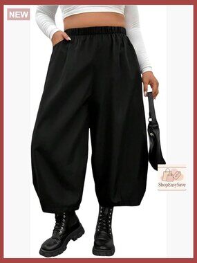 Plus Size Wide Leg Harem Pants Streetwear Baggy Capris with Pockets